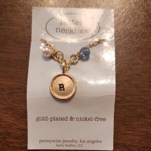 Pennywise Gold-Plated Initial Necklace with Pearl and Blue Accents Letter B